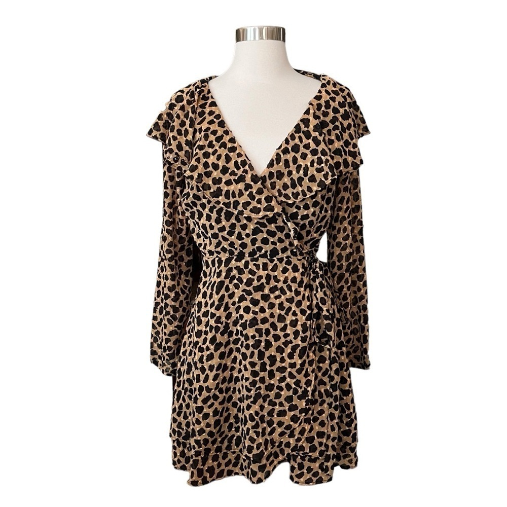 Free People Frenchie Leopard Print Wrap Dress Size S Women's Brown Boho Festival